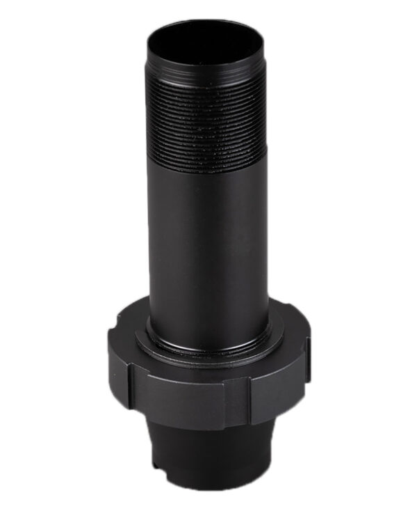Black threaded pipe fitting for plumbing connections.