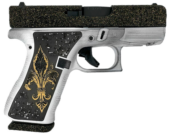 Decorative silver and black handgun.