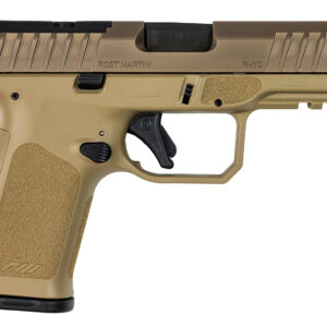 Side view of a tan semi-automatic pistol.