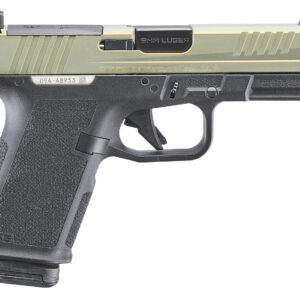 Compact handgun with a two-tone design.