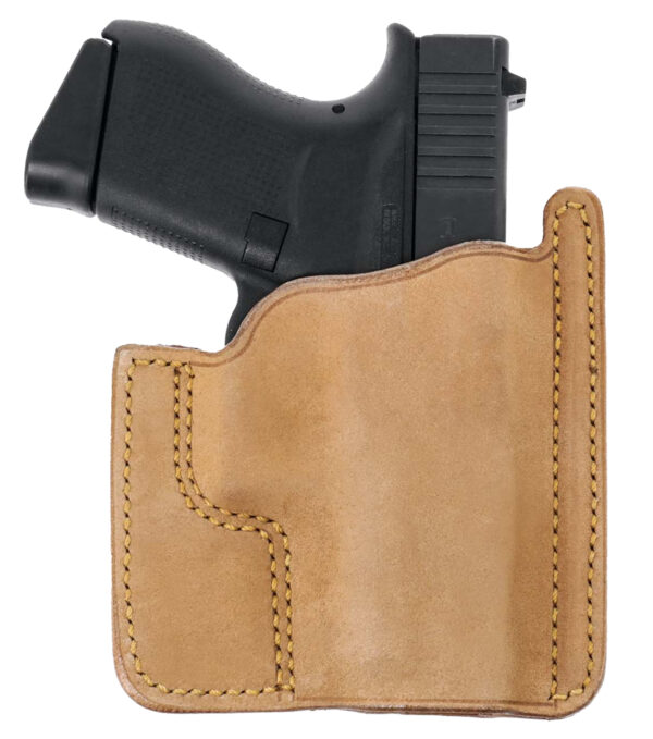 Handgun in a leather holster