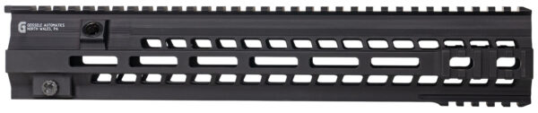 Black firearm rail with ventilation slots.