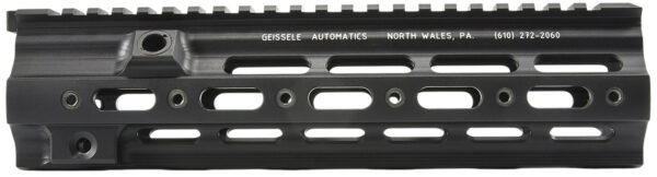 Geissele firearm rail system in black finish.