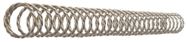 Metal coil spring arranged in a spiral shape.
