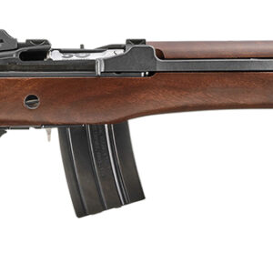Wooden stock rifle with a black barrel.