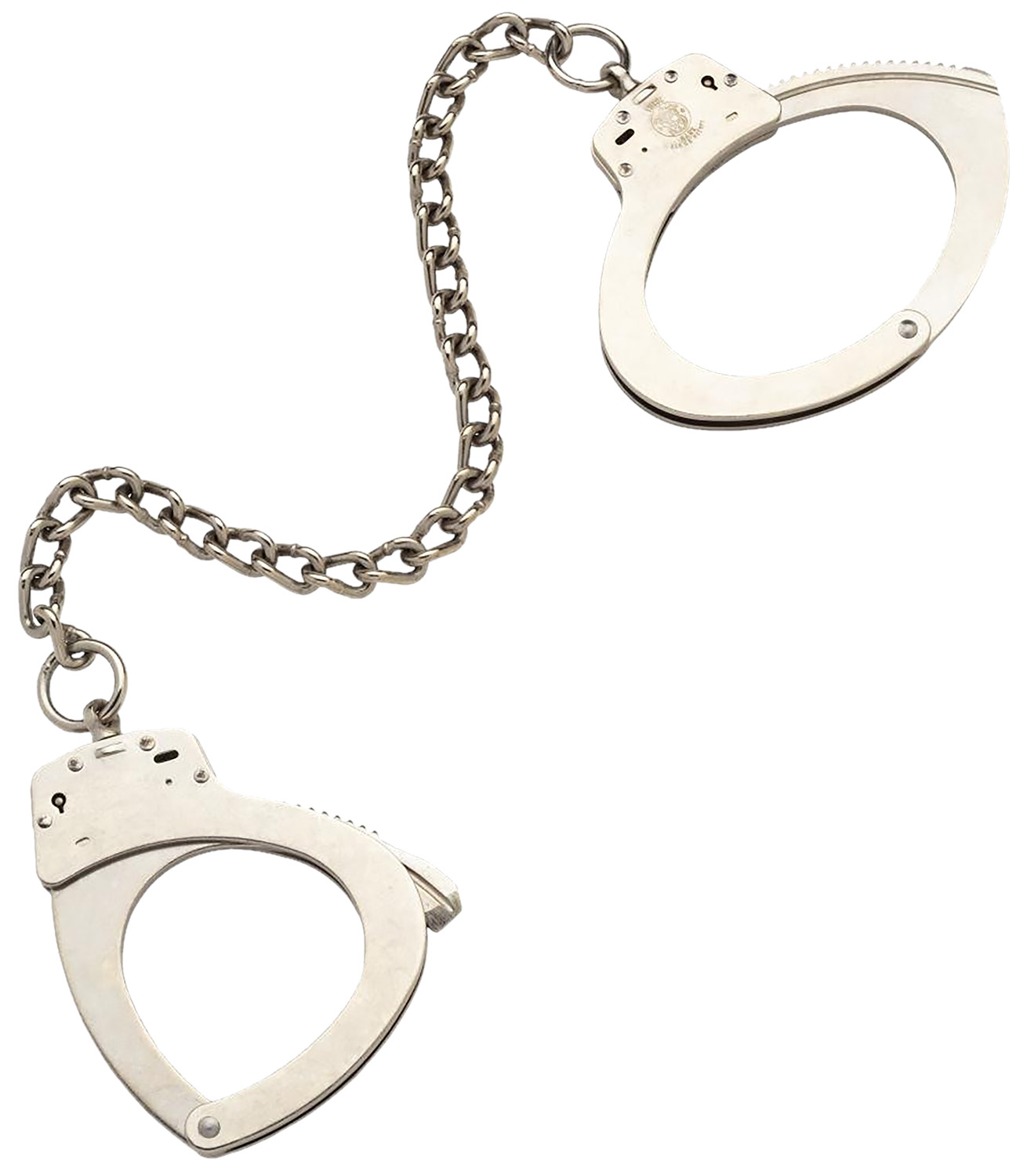 Metal handcuffs connected by a chain