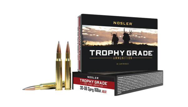 Nosler Trophy Grade ammunition box and cartridges