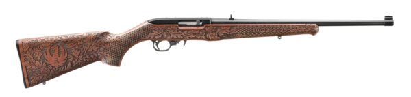 Ornate rifle with detailed wooden stock design