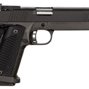 Black semi-automatic pistol on a white background.