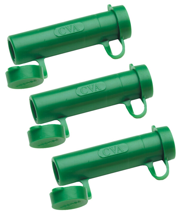 Three green plastic CVA storage containers.