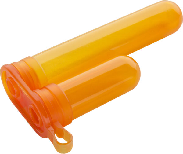Two orange plastic tubes connected at one end