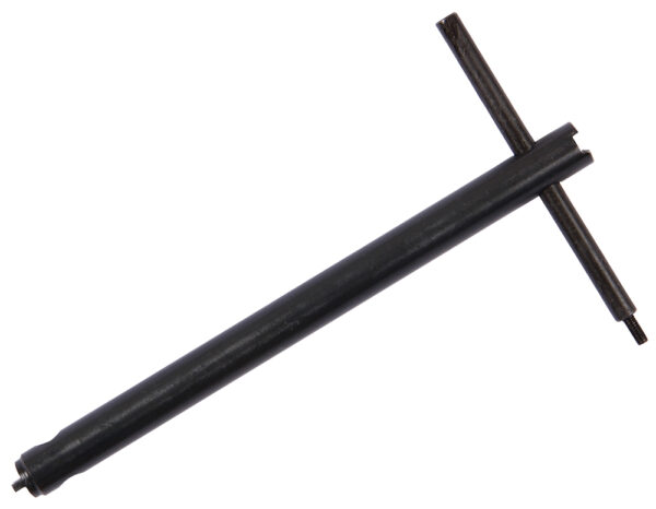 Black T-handle tool with threaded end.