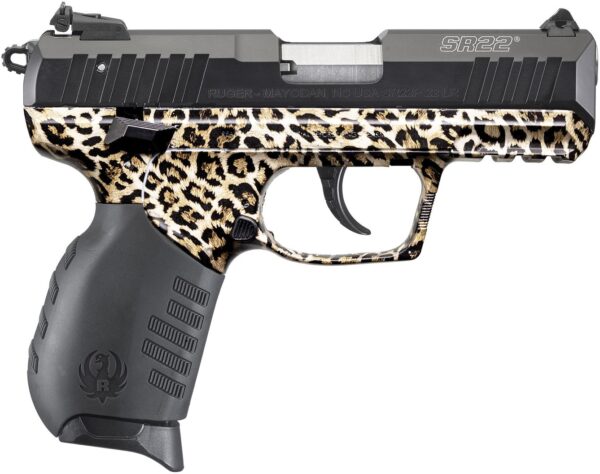 Ruger SR22 handgun with leopard print design