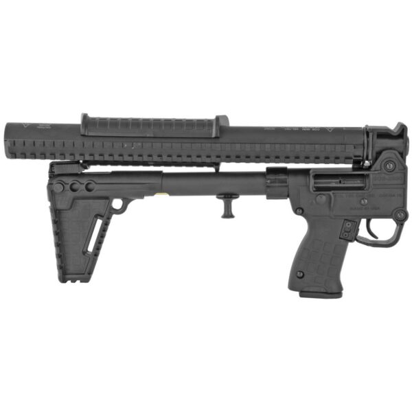 Black firearm with adjustable features and attachments