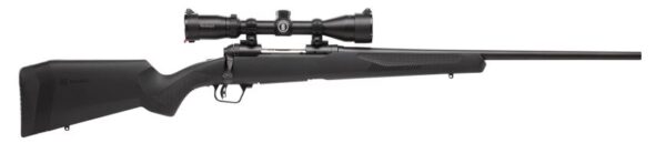 Black rifle with scope on white background