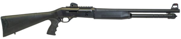 Side view of a black shotgun.