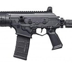 Black assault rifle with tactical features