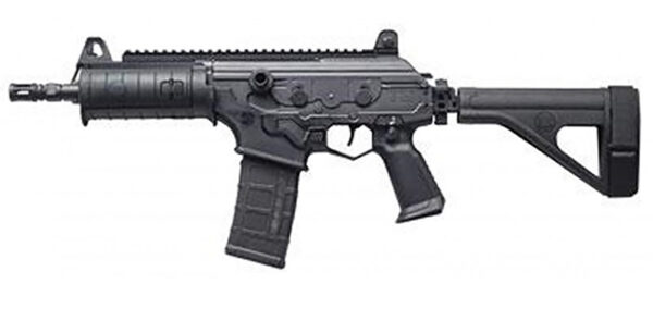 Black assault rifle with tactical features