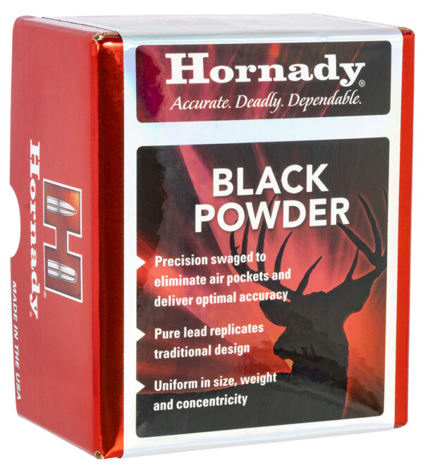 Hornady Black Powder packaging showcasing product details.