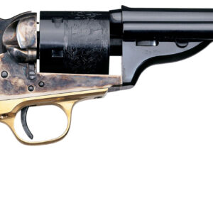 Side view of a revolver with wooden grip.