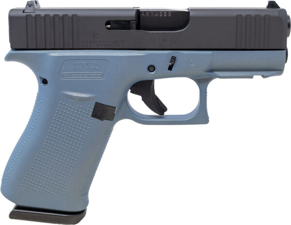 Side view of a blue handgun model.