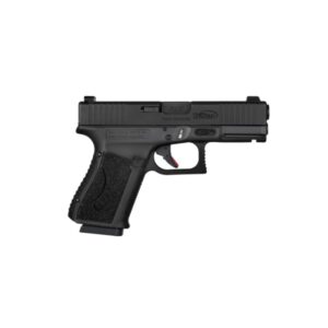 Black semi-automatic pistol on a white background.