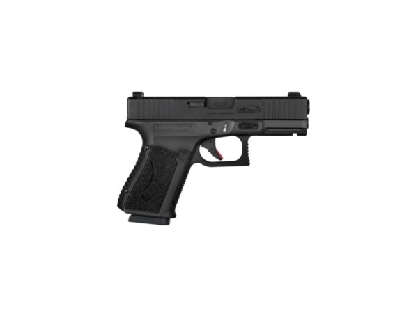 Black semi-automatic pistol on a white background.