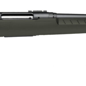 Side view of a modern rifle in green.