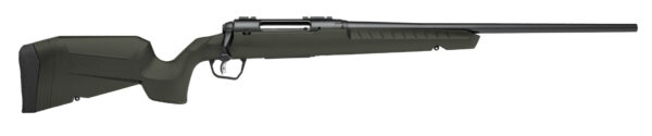 Side view of a modern rifle in green.
