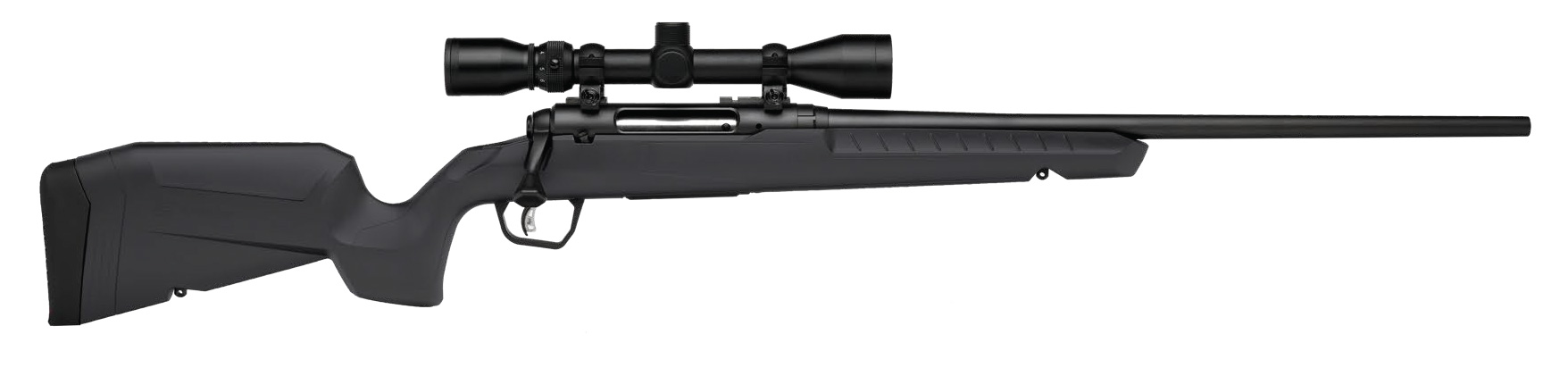 Side view of a black hunting rifle