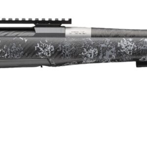 Side view of a modern rifle with camouflage design.