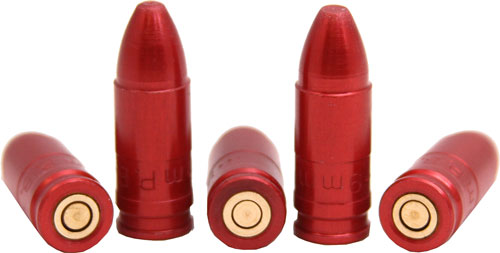 Five red bullets arranged in a row