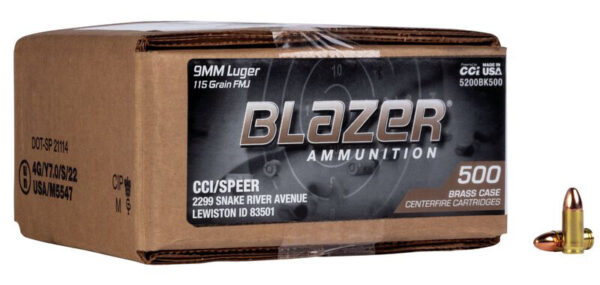 Box of Blazer 9mm ammunition cartridges