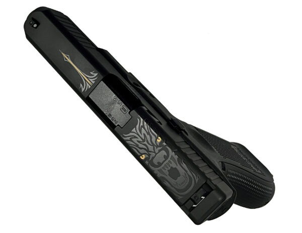 Close-up of a stylish black handgun.