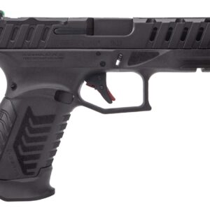 Black semi-automatic pistol on white background