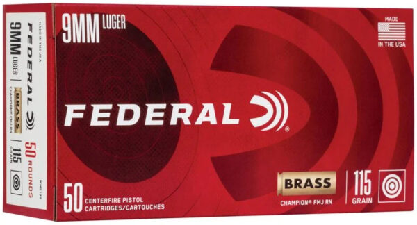 Federal 9mm Luger ammo box with 50 rounds
