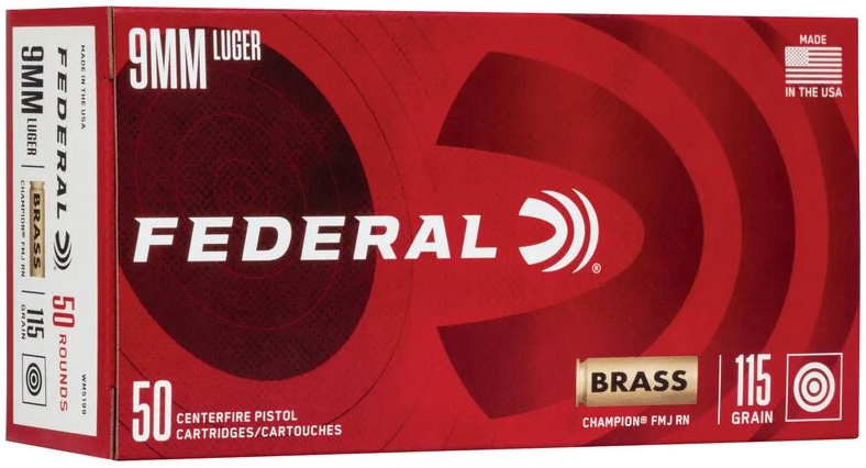 Federal 9mm Luger ammo box with 50 rounds