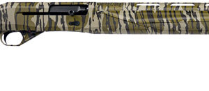 Camo-patterned shotgun on white background.