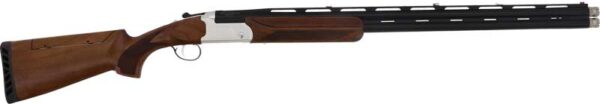 Side view of a shotgun with wooden stock