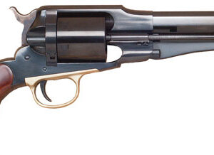 Side view of a revolver with wooden grip.