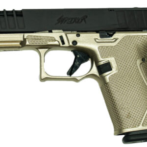 Gold and black semi-automatic pistol side view