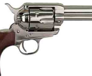 Vintage revolver with wooden grip and chrome finish