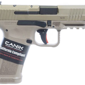 Tan Canik handgun labeled California compliant