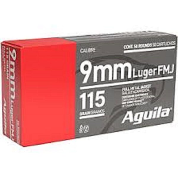 Box of 9mm Luger FMJ ammunition by Aguila