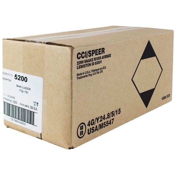 Box of 1000 rounds of 9mm Luger ammunition