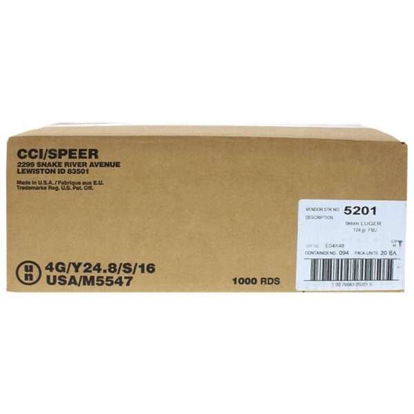 Box of 1000 rounds 9mm Luger ammunition.