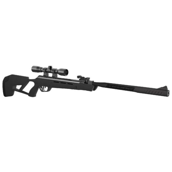 Black rifle with scope, sleek modern design