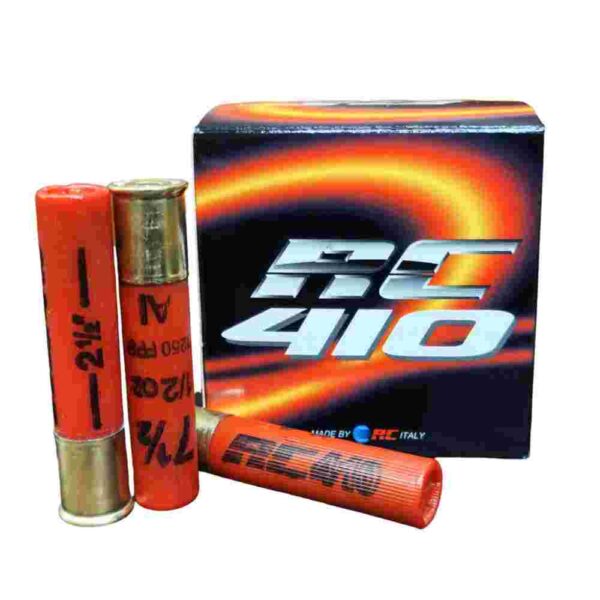 Three shotgun shells beside RC 410 box.