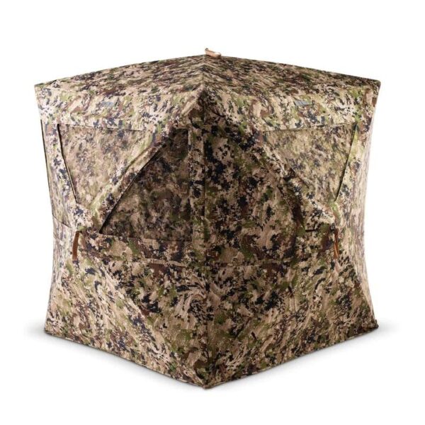 Camo hunting blind with multiple openings.