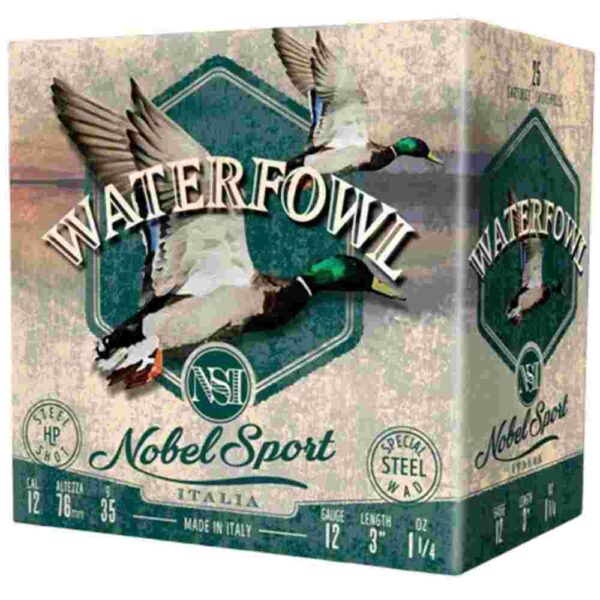 Box of Nobel Sport Waterfowl ammunition featuring ducks